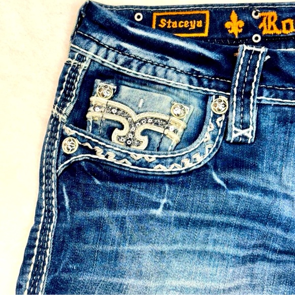 Rock Revival Low Rise Stacey Distress Glittered Pockets Skinny Jeans Size 28 - Picture 8 of 13